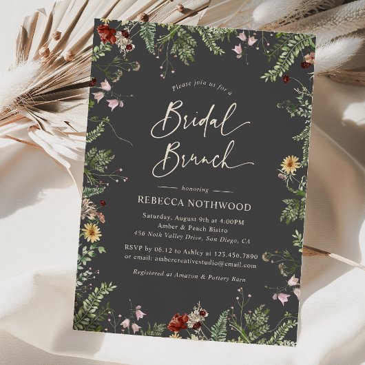 Modern Gray Boho Wildbloemen Bridal Brunch Kaart