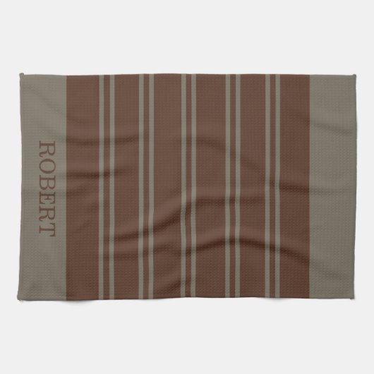 modern Gray &Brown stripes Pattern monogram name Theedoek (Horizontaal)