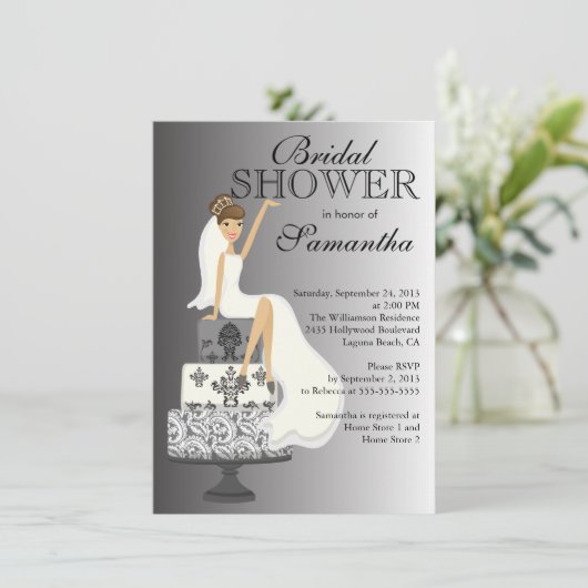 Modern Gray Brunette Bride Vrijgezellenfeest Kaart (Staand voorkant)