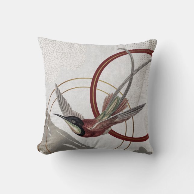 Modern Gray & Burgundy Hummingbird Kussen (Voorkant)