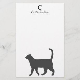Modern Gray Cat Silhouette & Name Briefpapier