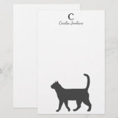 Modern Gray Cat Silhouette & Name Briefpapier (Voorkant / Achterkant)