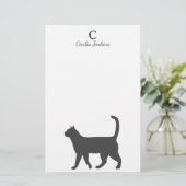 Modern Gray Cat Silhouette & Name Briefpapier (Staand voorkant)
