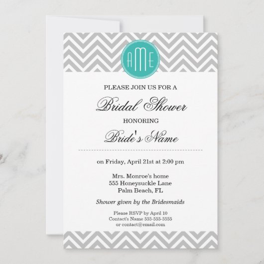 Modern Gray Chevron Mint Monogram - Vrijgezellenfe Kaart (Voorkant)