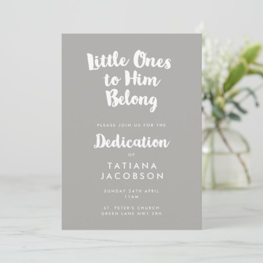 Modern Gray Christelijk Dedication Invitation Kaart (Staand voorkant)
