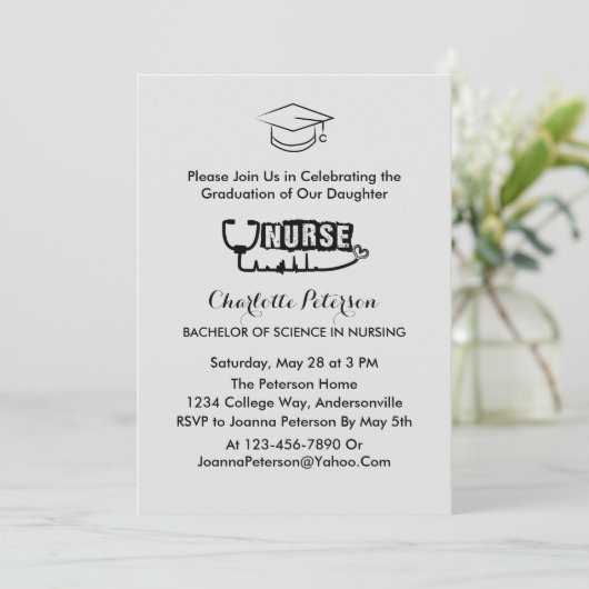 Modern Gray Custom Photo Nurse Graduparty Kaart (Staand voorkant)