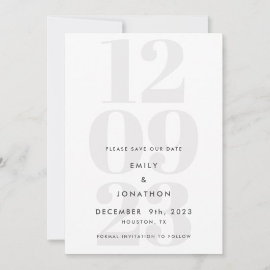 Modern Gray Date Typografie Save The Date (Voorkant)
