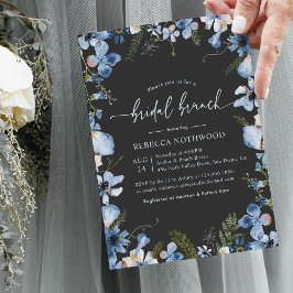 Modern Gray Dusty Blue Floral Bridal Brunch Shower Kaart