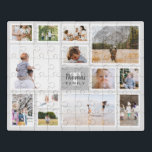 Modern Gray Family Photo Collage Montage Puzzel<br><div class="desc">Deze unieke en moderne broekpuzzel van de familiefilm kenmerkt een ruimte voor u om uw eigen dertien foto's toe te voegen, en een naam en een initiaal toe te voegen. Dit trendy en eenvoudig gepersonaliseerde monochroom fotomontage-ontwerp is het perfecte cadeau voor elke moeder, grootmoeder of ander familielid die graag puzzels...</div>