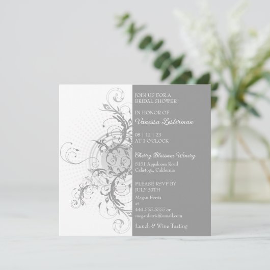 Modern Gray Floral Bridal Shower Kaart (Staand voorkant)