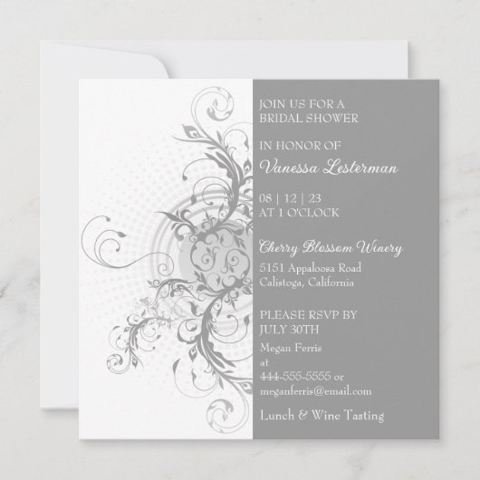 Modern Gray Floral Bridal Shower Kaart (Voorkant)