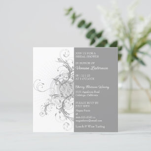 Modern Gray Floral Bridal Shower Kaart