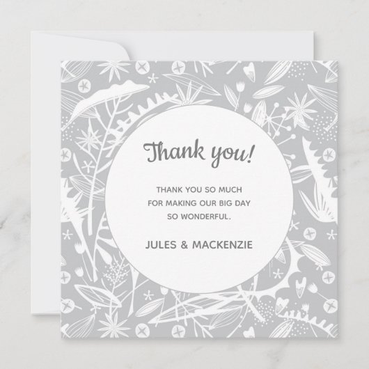 Modern Gray Floral Wedding Bedankkaart (Voorkant)