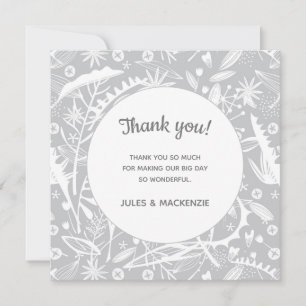 Modern Gray Floral Wedding Bedankkaart