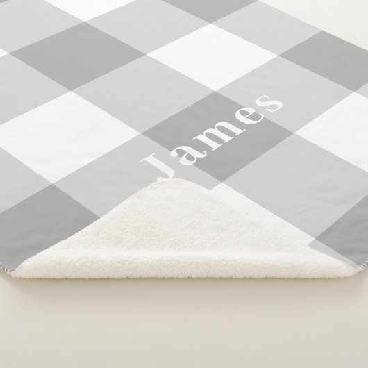 Modern Gray Gingham Pattern Monogram Naam Sherpa Deken (3/4)