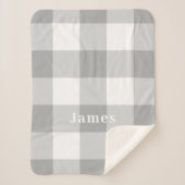 Modern Gray Gingham Pattern Monogram Naam Sherpa Deken (Voorkant)