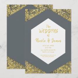 Modern Gray Gold Glitter Flakes Glam Weddenschap Kaart