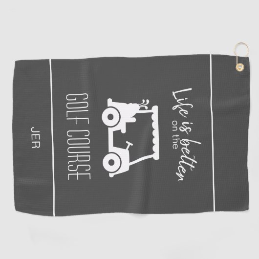 Modern Gray Golfer Course Quote Monogrammed Golfhanddoek (Horizontaal)