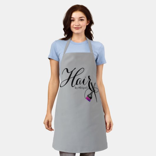 Modern Gray Hair Stylist Apron Schort (Gedragen)