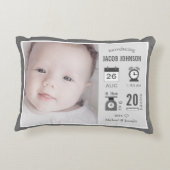 Modern Gray Infographic Baby Foto Birth Stats Accent Kussen (Achterkant)