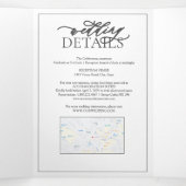 Modern Gray Leafy Crest Monogram Weddenschap Drieluik Uitnodiging (Binnenkant midden)