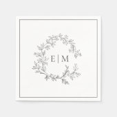Modern Gray Leafy Crest Monogram Weddenschap Servet (Voorkant)