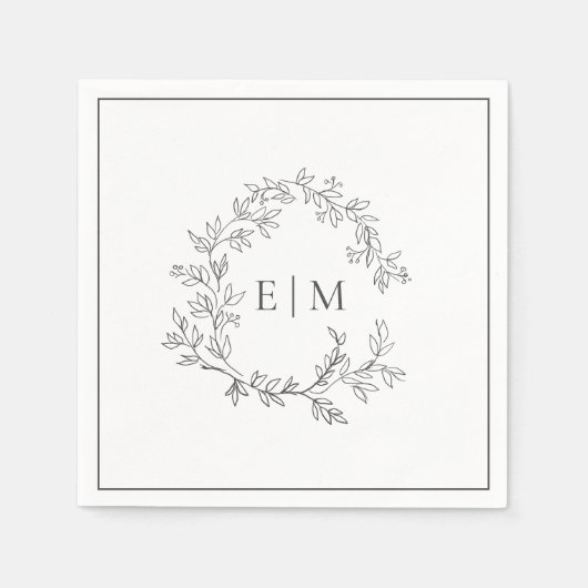 Modern Gray Leafy Crest Monogram Weddenschap Servet (Voorkant)