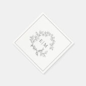 Modern Gray Leafy Crest Monogram Weddenschap Servet (Hoek)