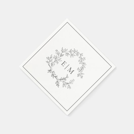 Modern Gray Leafy Crest Monogram Weddenschap Servet (Hoek)