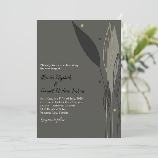 Modern Gray Leaves Wedding Kaart (Staand voorkant)
