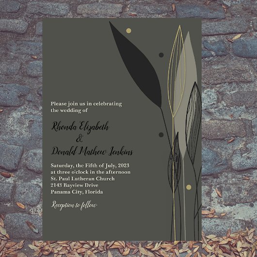 Modern Gray Leaves Wedding Kaart