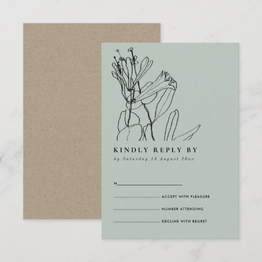 MODERN GRAY LINE DRAADLOOS WEDDING RSVP INFORMATIEKAARTJE (Voorkant / Achterkant)