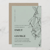 MODERN GRAY LINE DRAWING FLORAL WEDDING INVITE BEDANKKAART (Voorkant / Achterkant)