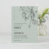 MODERN GRAY LINE DRAWING FLORAL WEDDING INVITE BEDANKKAART (Staand voorkant)