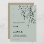 MODERN GRAY LINE DRAWING FLORAL WEDDING INVITE BEDANKKAART (Voorkant / Achterkant)