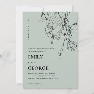 MODERN GRAY LINE DRAWING FLORAL WEDDING INVITE BEDANKKAART