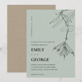 MODERN GRAY LINE DRAWING FLORAL WEDDING INVITE BEDANKKAART (Voorkant / Achterkant)
