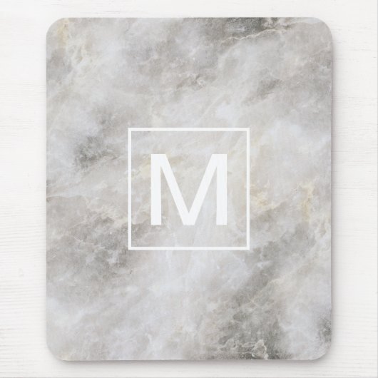 Modern Gray Marble Monogram Muismat (Voorkant)
