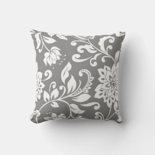 Modern Gray Monogram & Damask Sierkussen
