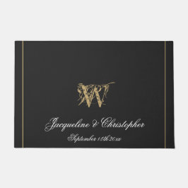 Modern Gray Monogram Names Pas getrouwd Wedding Deurmat