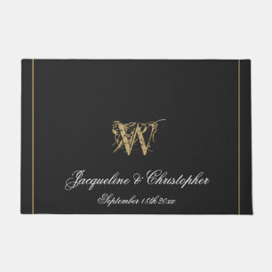 Modern Gray Monogram Names Pas getrouwd Wedding Deurmat