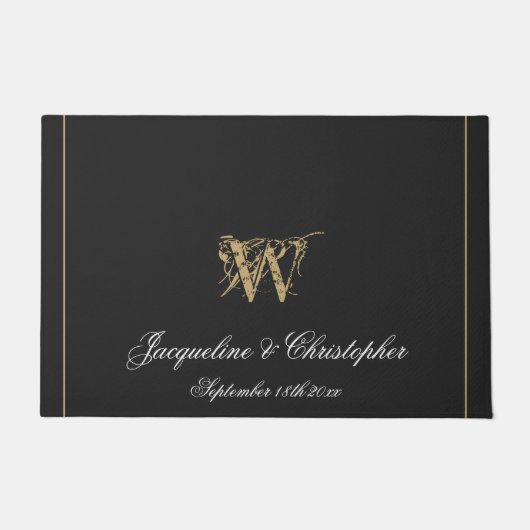 Modern Gray Monogram Names Pas getrouwd Wedding Deurmat (Voorkant)
