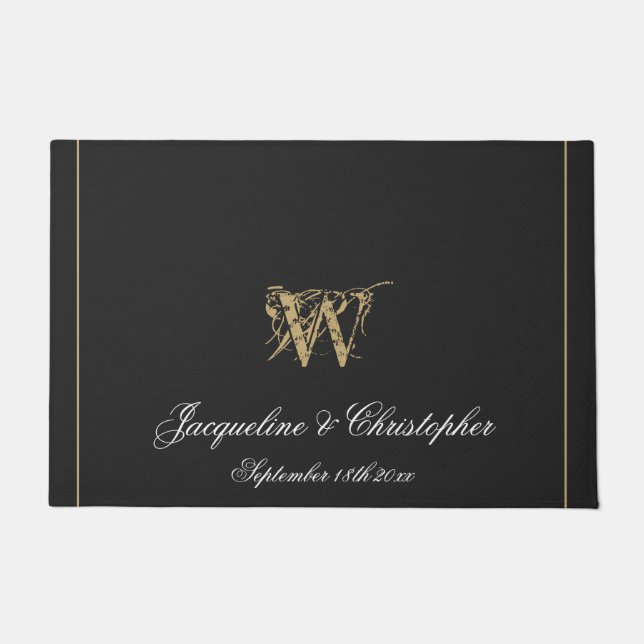 Modern Gray Monogram Names Pas getrouwd Wedding Deurmat (Voorkant)