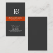 Modern Gray Monogram Oranje Stripe Visitekaartje (Voorkant / Achterkant)