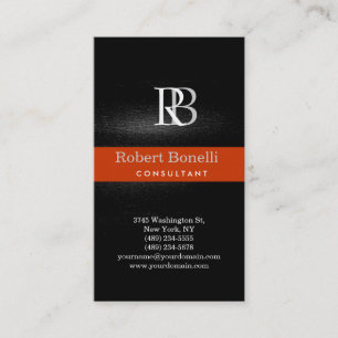 Modern Gray Monogram Oranje Stripe Visitekaartje