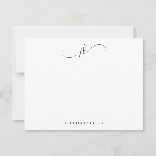 Modern Gray Monogram script kalligrafie Notitiekaartje (Voorkant)