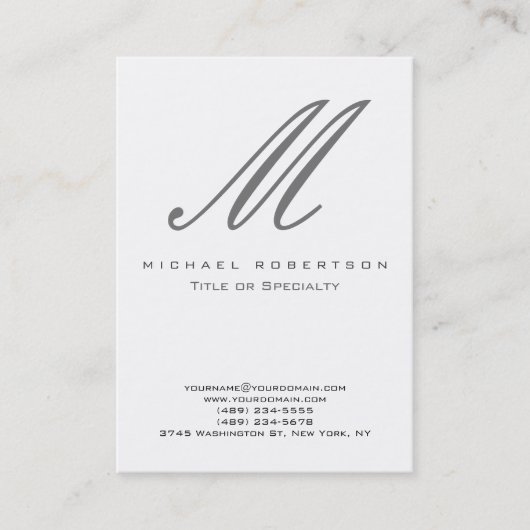 Modern Gray Monogram White Stylish Visitekaartje (Voorkant)