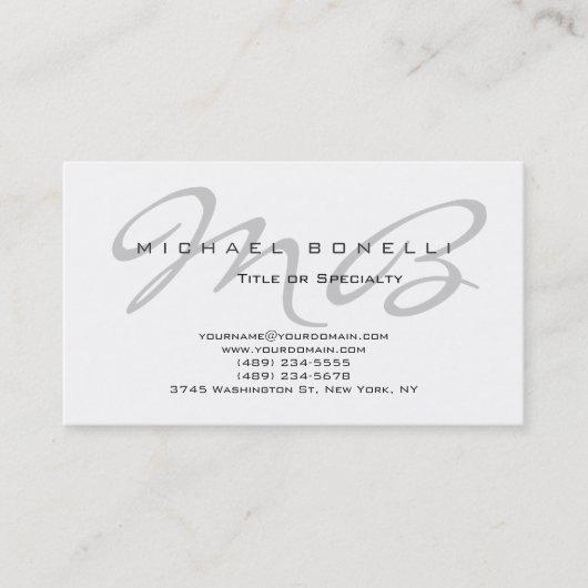 Modern Gray Monogram White Visitekaartje (Voorkant)