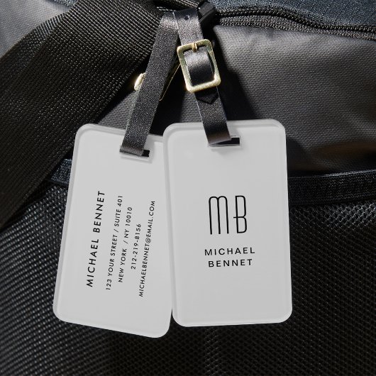 Modern Gray Monogrammed Bagagelabel