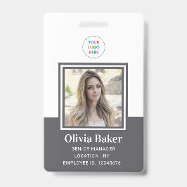 Modern Gray Name Photo Business Logo Employee Badge